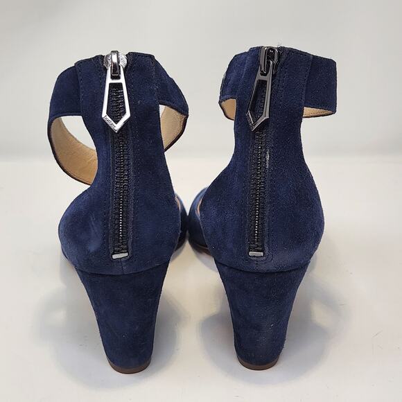Botkier New York Pilar Blue Suede Pumps Heels Size 8.5 M Ankle Strap Peep Toe - Picture 5 of 7